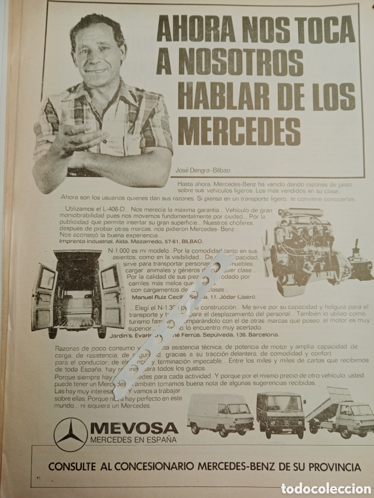 Otros Art&iacute;culos de Coleccionismo en Papel: Publicidad furgoneta mercedes Benz mevosa de 1978