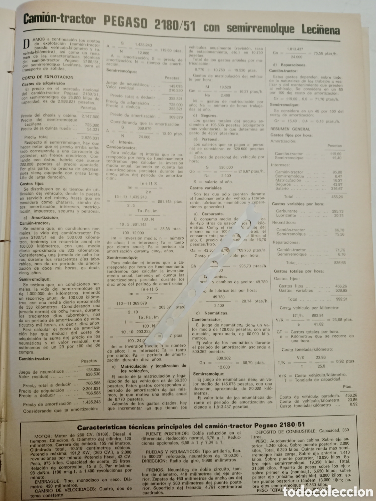 Otros Art&iacute;culos de Coleccionismo en Papel: Reportaje estudio econ&oacute;mico Pegaso 2180 / 51 de 1977