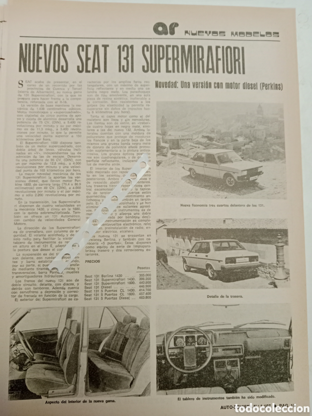 Otros Art&iacute;culos de Coleccionismo en Papel: Reportaje autom&oacute;vil Seat 131 supermirafiori de 1978