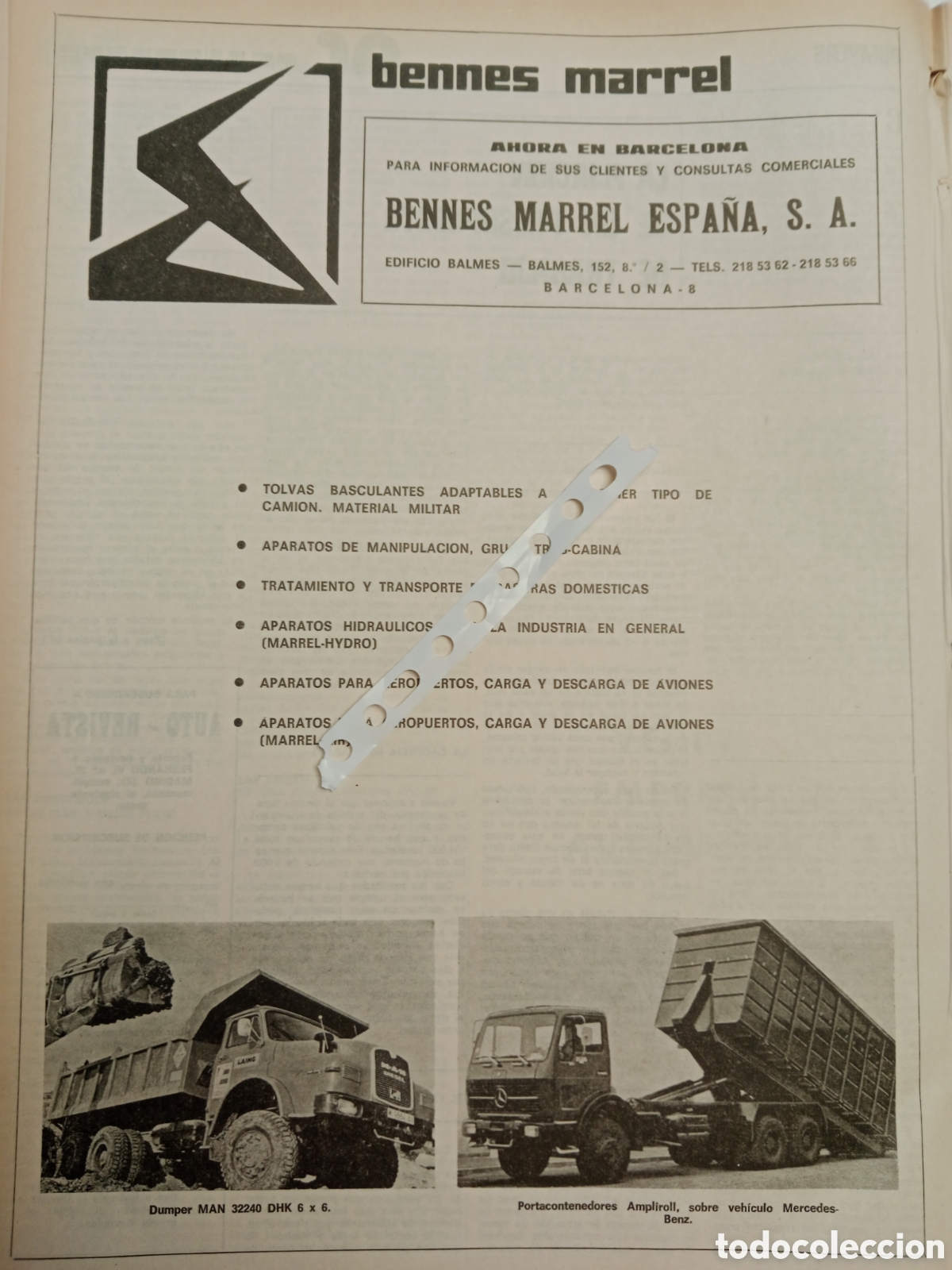 Otros Art&iacute;culos de Coleccionismo en Papel: Publicidad carrocer&iacute;as volquetes bennes marrel de 1978 cami&oacute;n