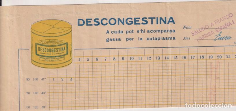 Otros Art&iacute;culos de Coleccionismo en Papel: parte del frontal superior de hoja con publicidad de descongestina y tamp&oacute;n saludos a franco &iexcl;Arriba