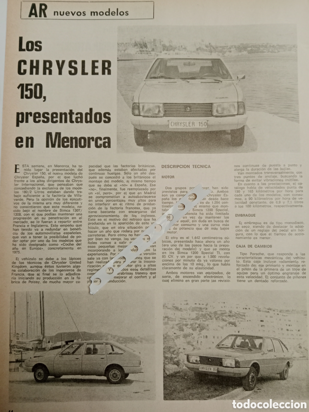 Otros Art&iacute;culos de Coleccionismo en Papel: Reportaje autom&oacute;vil Chrysler 150 de 1977