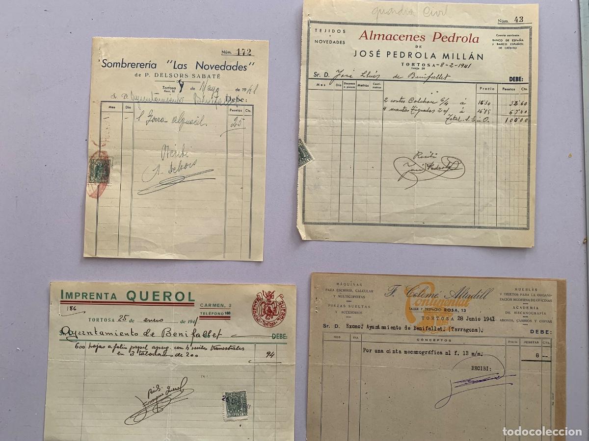 Otros Art&iacute;culos de Coleccionismo en Papel: Lote de 4 facturas a&ntilde;o 1941, de establecimientos de Tortosa