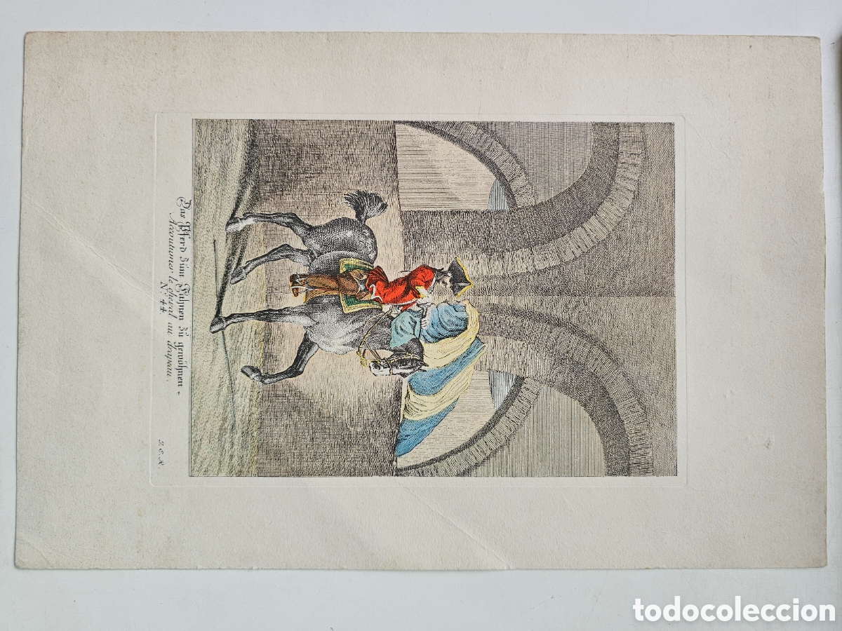 Otros Art&iacute;culos de Coleccionismo en Papel: Grabado Ecuestre Ridinger - Edici&oacute;n Antigua S. XIX - Escuela de Equitaci&oacute;n JER