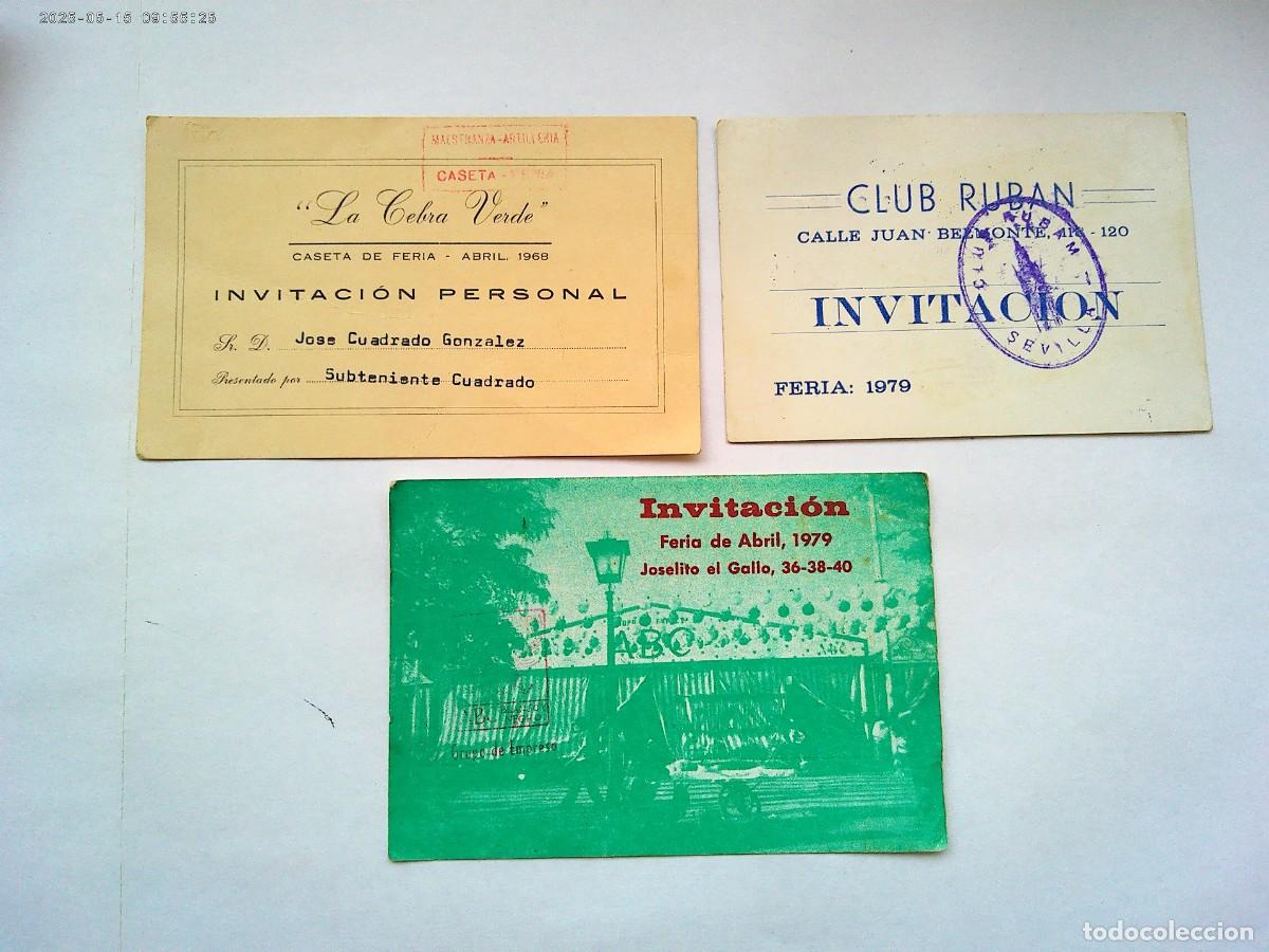 Otros Art&iacute;culos de Coleccionismo en Papel: FERIA DE SEVILLA : LOTE DE 3 INVITACIONES A CASETA , FERIAS 1968 Y 1979