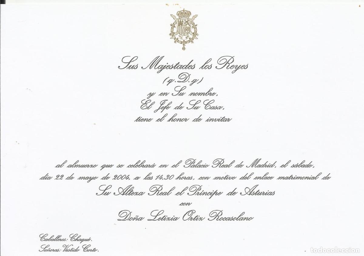 Otros Art&iacute;culos de Coleccionismo en Papel: Tarjeta invitaci&oacute;n Sus Majestades los Reyes. 22 de mayo 2004. Almuerzo enlace matrimonial.