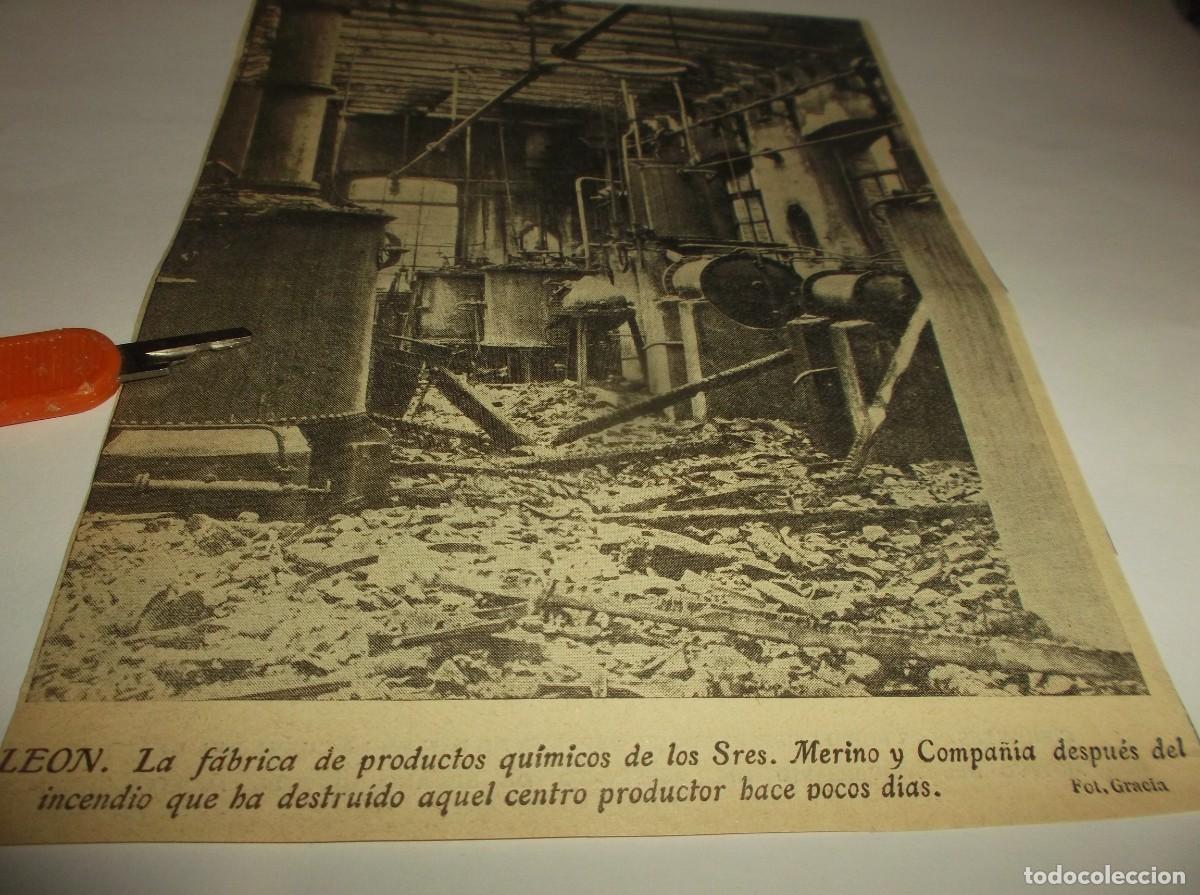 Otros Art&iacute;culos de Coleccionismo en Papel: RECORTE A&Ntilde;O 1905(LE&Oacute;N)INCENDIO F&Aacute;BRICA PRODUCTOS QUIMICOS DE LOS Sres.MERINO Y C&ordf;.FOTO.GRACIA)