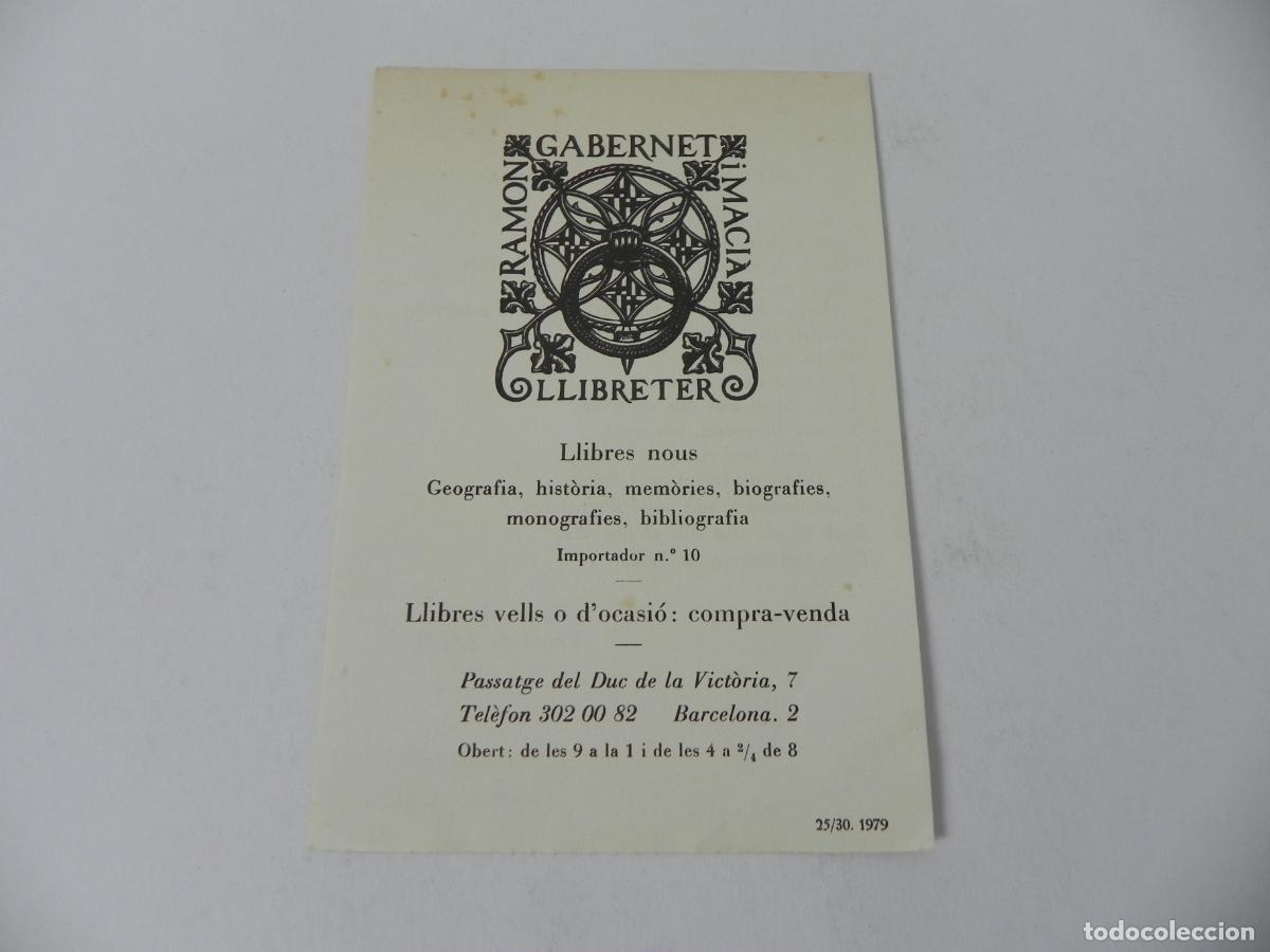 Otros Art&iacute;culos de Coleccionismo en Papel: Tarjeta Publicitaria / Exlibris Po&eacute;tico - Librer&iacute;a Ramon Gabernet i Maci&agrave; (Barcelona, 1979)