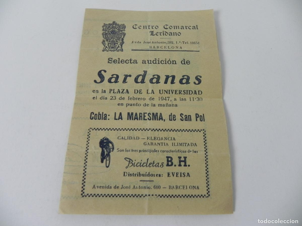 Otros Art&iacute;culos de Coleccionismo en Papel: D&iacute;ptico Programa Sardanas 1947-Plaza Universidad (Barcelona)-Publicidad Bicicletas B.H. y Fotograf&iacute;a