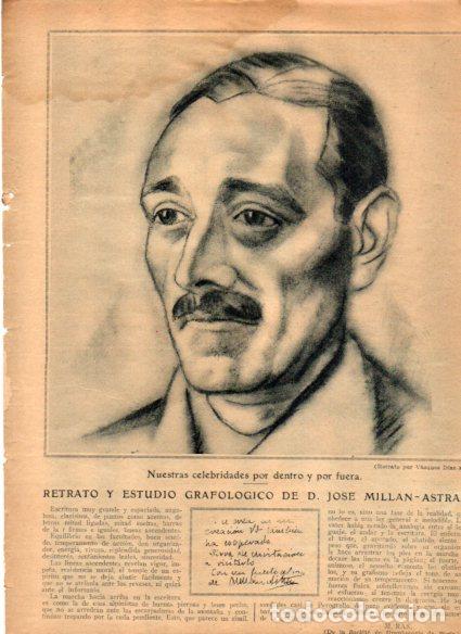 Altri oggetti di carta: LAMINA V51969: Jose Millan Astray estudio grafologico y retrato por Vazquez Diaz