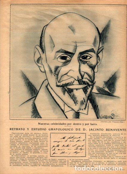 Otros art&iacute;culos de coleccionismo en papel: LAMINA V52005: Jacinto Benavente estudio grafologico, dibujo por Vazquez Diaz