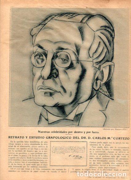 Otros art&iacute;culos de coleccionismo en papel: LAMINA V52092: Carlos M&ordf; Cortezo estudio grafologico y retrato por Vazquez Diaz