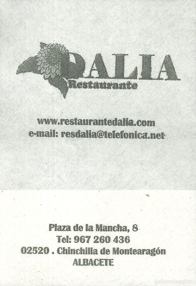 Otros Art&iacute;culos de Coleccionismo en Papel: SERVILLETA PAPEL - RESTAURANTE DALIA - CHINCHILLA DE MONTERARAGON (ALBACETE)