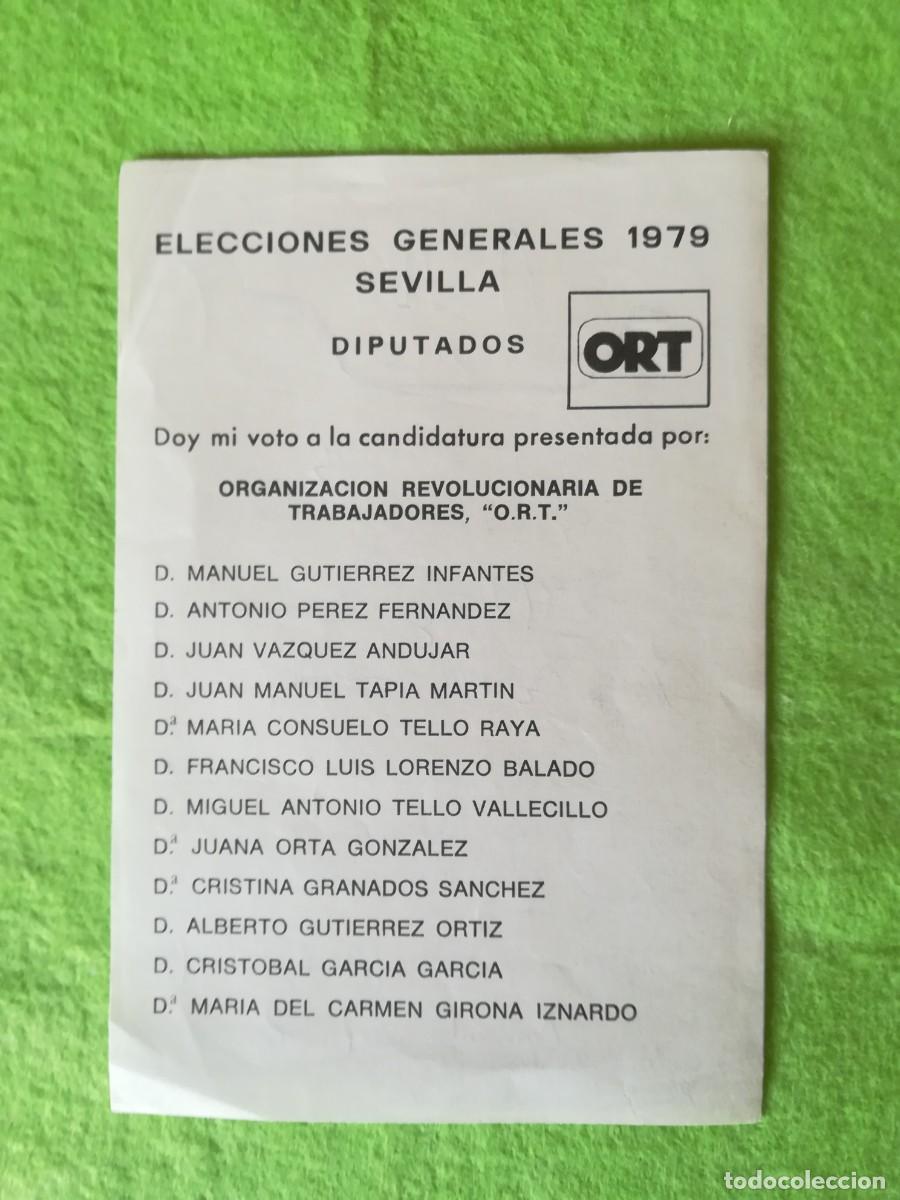 Otros Art&iacute;culos de Coleccionismo en Papel: Papeleta electoral elecciones generales 1979 Sevilla ORT