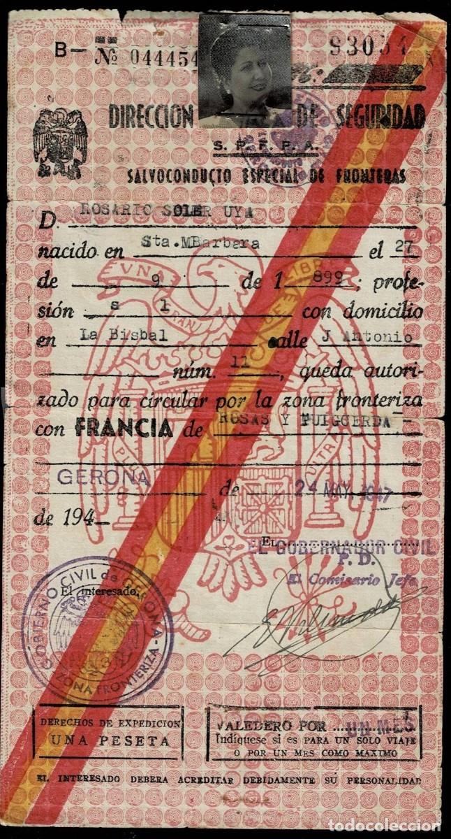 Otros Art&iacute;culos de Coleccionismo en Papel: L35-12 Direccion General de Seguridad SALVOCONDUCTO ESPECIAL DE FRONTERAS PARA FRANCIA CON FOTO A&ntilde;o