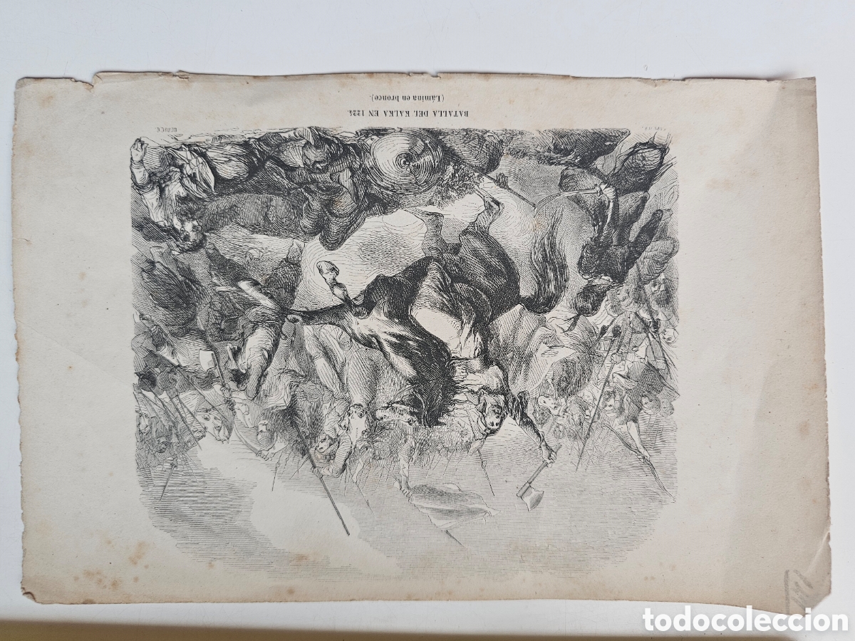 Otros Art&iacute;culos de Coleccionismo en Papel: ​Antiguo Grabado / L&aacute;mina: &rdquo;Batalla del Kalka en 1224&rdquo; - Ilustraci&oacute;n de J.L. Beauc&eacute;. S.XIX