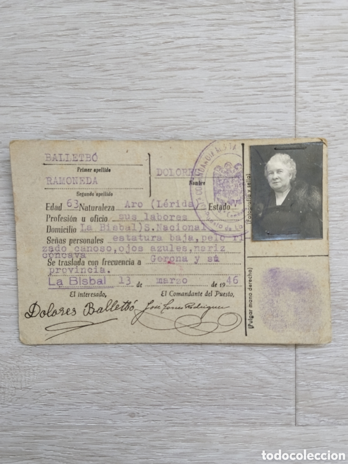 Otros Art&iacute;culos de Coleccionismo en Papel: Carnet identidad post guerra civil la Bisbal d emporda. Girona.dni.pasaporte.documento identidad sal