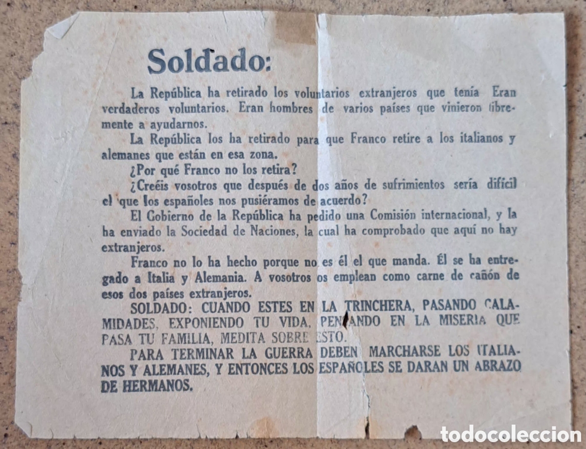 Otros Art&iacute;culos de Coleccionismo en Papel: Panfleto guerra civil Brigadas Internacionales