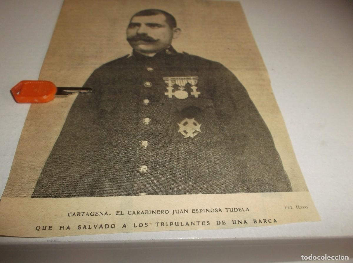 Otros Art&iacute;culos de Coleccionismo en Papel: RECORTE A&Ntilde;O 1905(CARTAGENA)EL CARABINERO JUAN ESPINOSA TUDELA ,HA SALVADO &Aacute; TRIPULANTES(FOTO HARO)