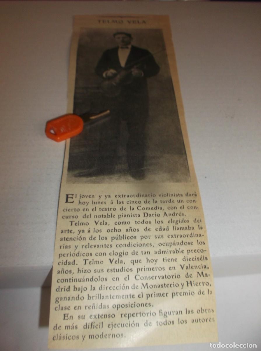 Otros Art&iacute;culos de Coleccionismo en Papel: RECORTE A&Ntilde;O 1906(MADRID)TELMO VELA(ALICANTE)VIOLINISTA CONCIERTO EN TEATRO DE LA COMEDIA