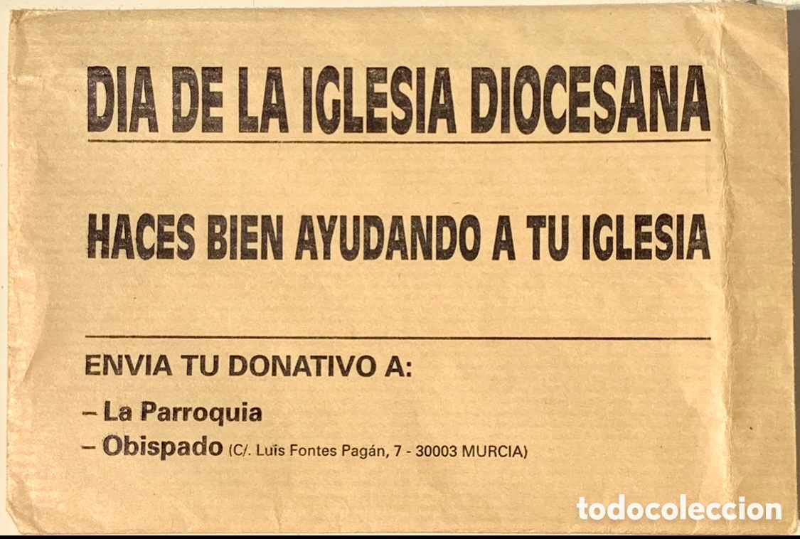 Outros artigos de papel: Sobre D&Iacute;A DE LA IGLESIA DIOCESANA. Donativo. Murcia. A&ntilde;os 70.