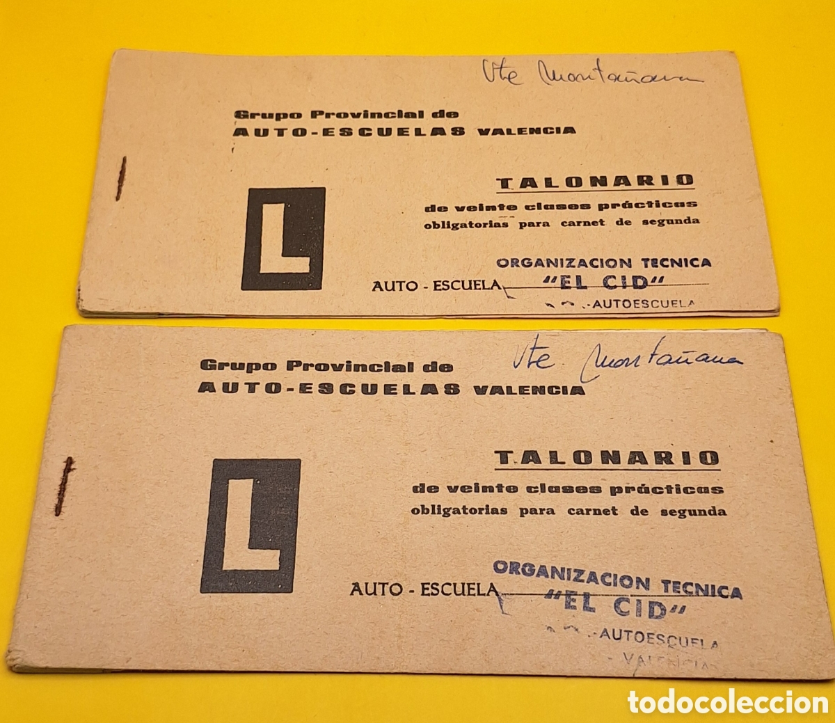 Otros Art&iacute;culos de Coleccionismo en Papel: Pareja de Talonarios Clases Pr&aacute;cticas - Autoescuela El Cid - Valencia - a&ntilde;o 1969 - Leer Descripci&oacute;n