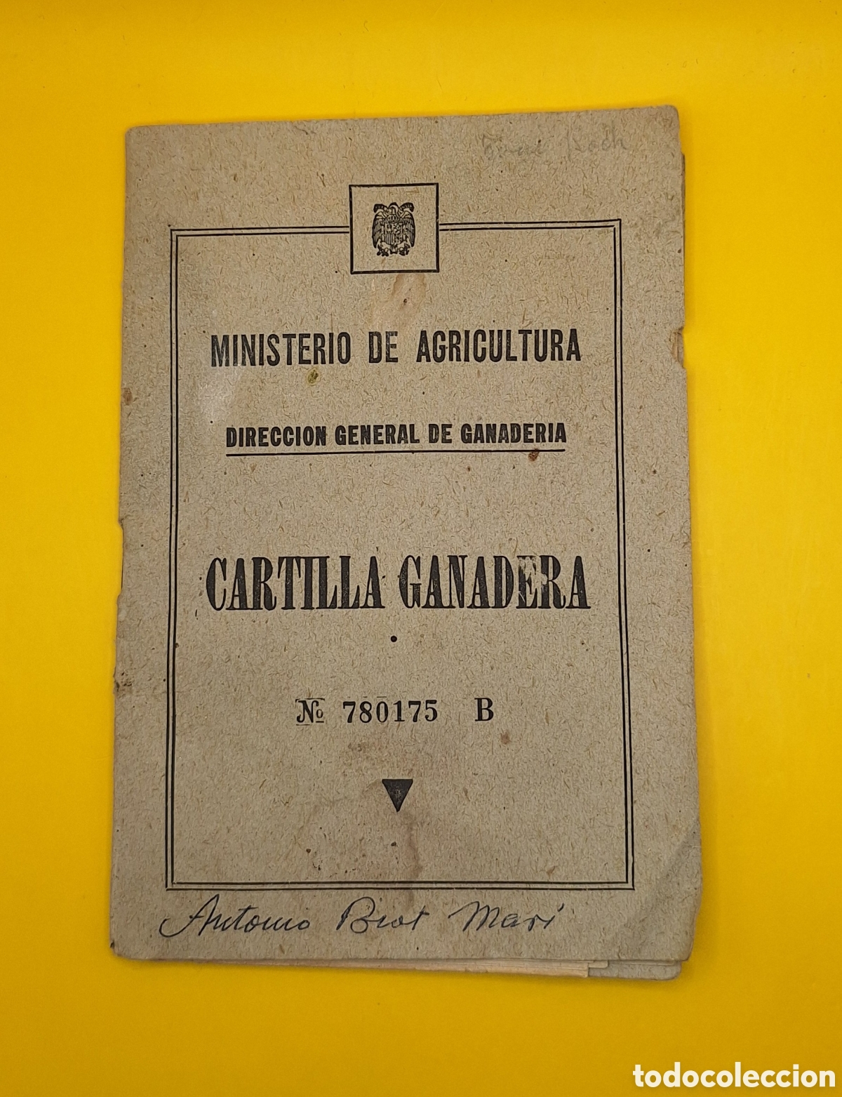 Otros Art&iacute;culos de Coleccionismo en Papel: Cartilla Ganadera - Ministerio de Agricultura - Almacera - Almassera - Valencia - A&ntilde;o 1959 -
