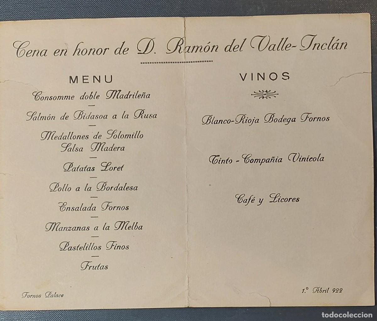 Otros Art&iacute;culos de Coleccionismo en Papel: DON RAM&Oacute;N DEL VALLE INCL&Aacute;N CENA EN HONOR DE ABRIL DE 1.922