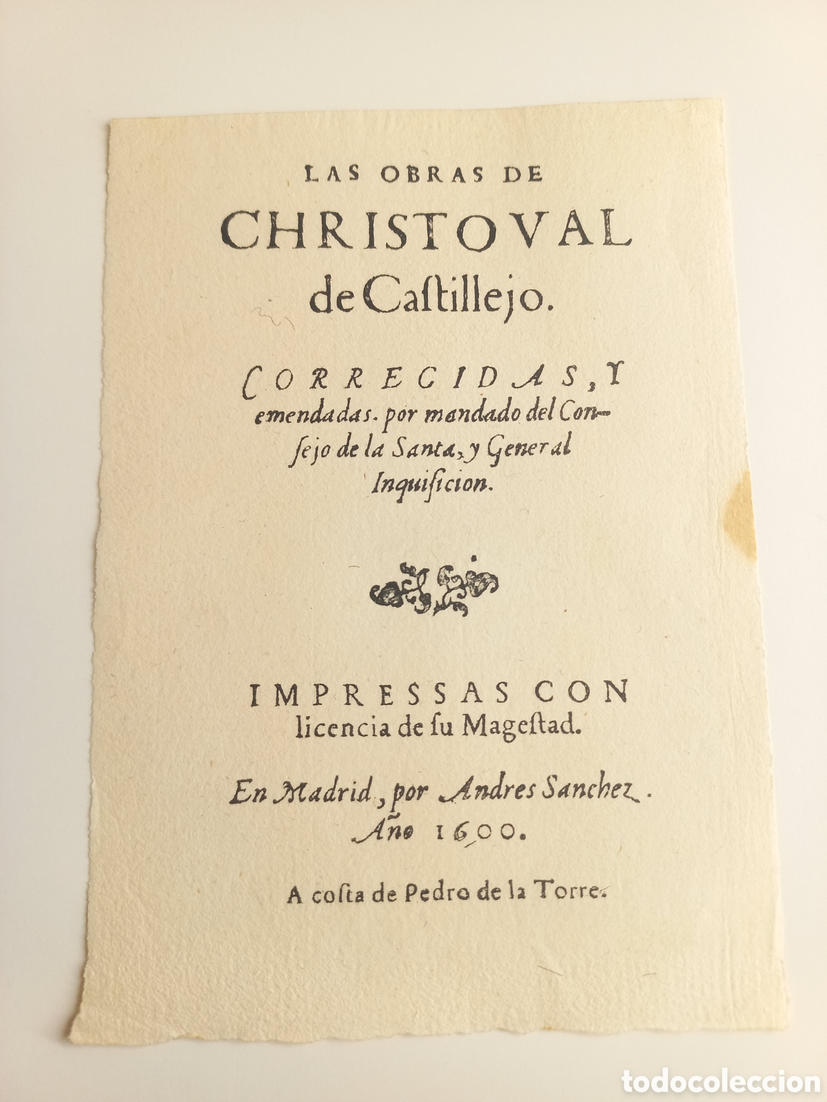 Otros Art&iacute;culos de Coleccionismo en Papel: Portada Las Obras de Christoval de Castillejo. A&ntilde;o 1600
