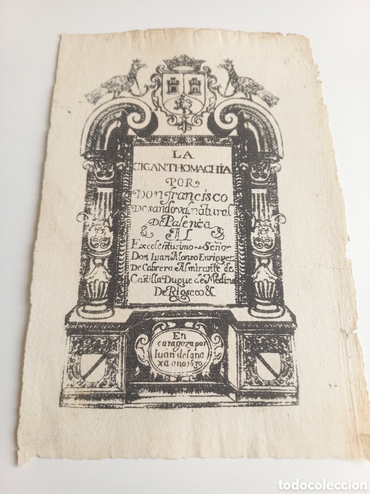 Otros Art&iacute;culos de Coleccionismo en Papel: Portada La Giganthomachia. Francisco Sandoval. A&ntilde;o 1530.
