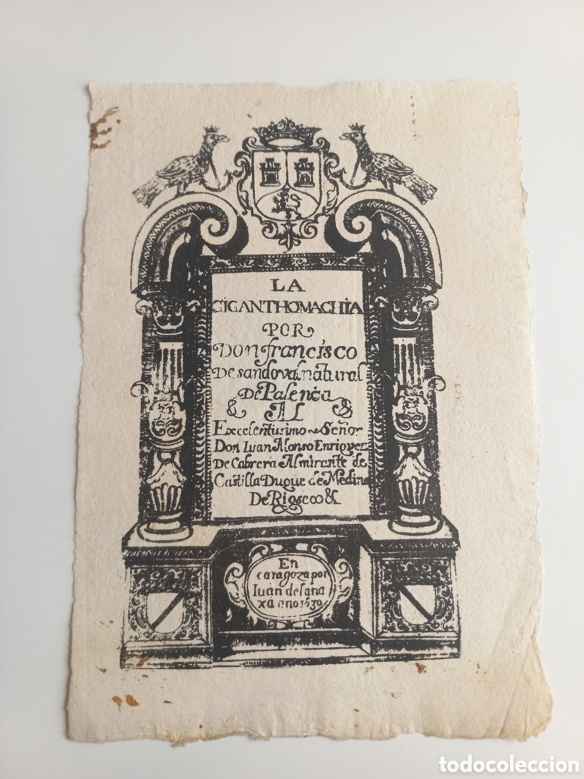 Otros Art&iacute;culos de Coleccionismo en Papel: Portada La Giganthomachia. Francisco Sandoval. A&ntilde;o 1530.