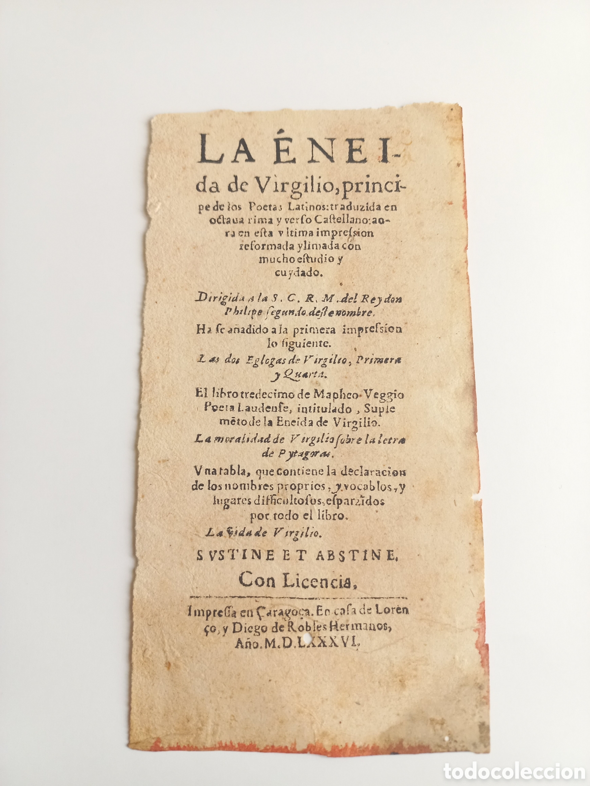 Otros Art&iacute;culos de Coleccionismo en Papel: Portada La Eneida de Virgilio. Lonzo y Diego de Robles Hermanos, 1586.