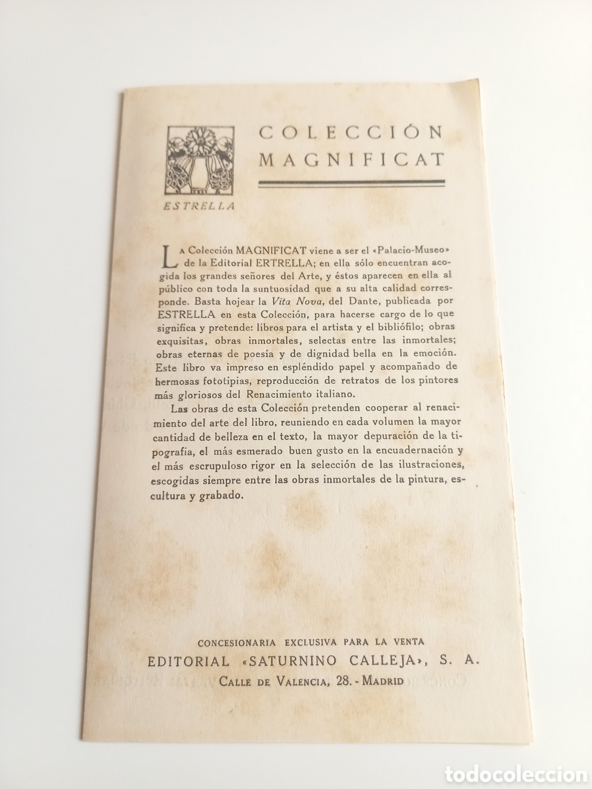 Otros Art&iacute;culos de Coleccionismo en Papel: Diptico Publicidad Colecci&oacute;n Magn&iacute;ficat Saturnino Calleja.