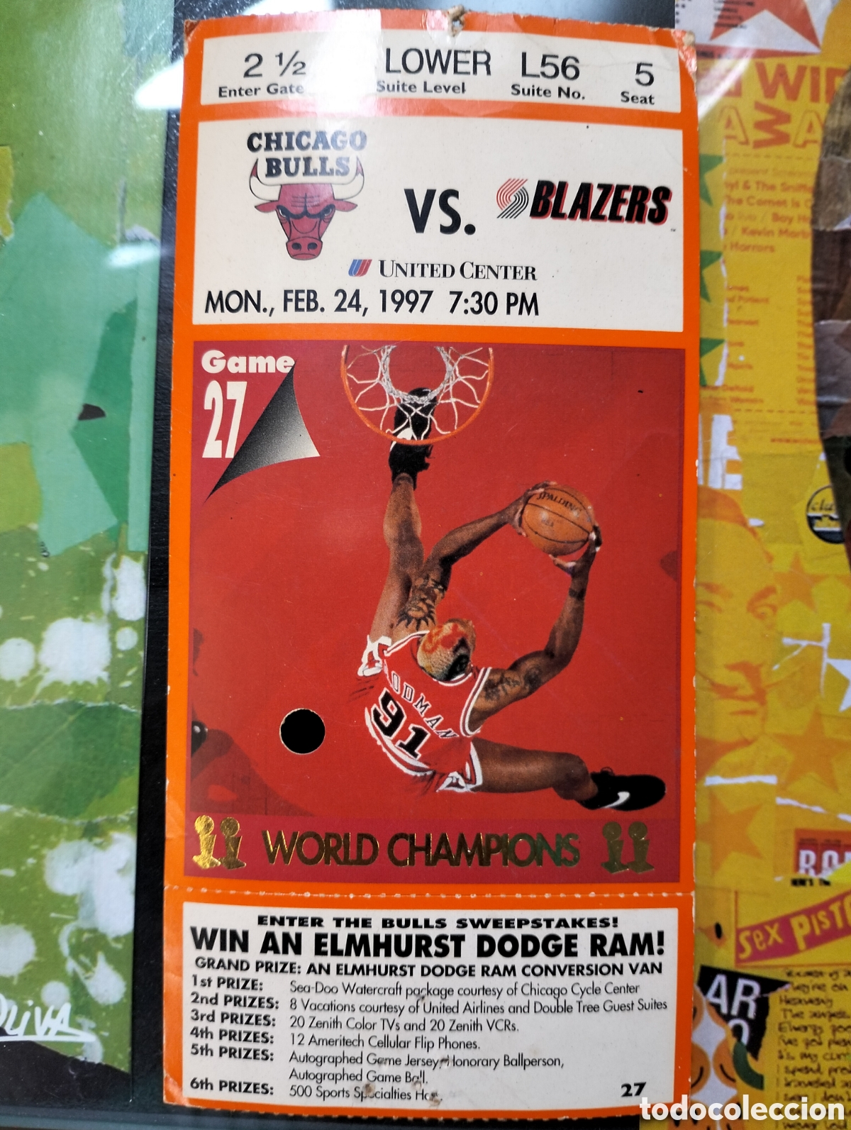 Otros Art&iacute;culos de Coleccionismo en Papel: Ticket entrada de 1997 Chicago Bulls contra Blazers, 24 febrero - Michael Jordan 37 puntos
