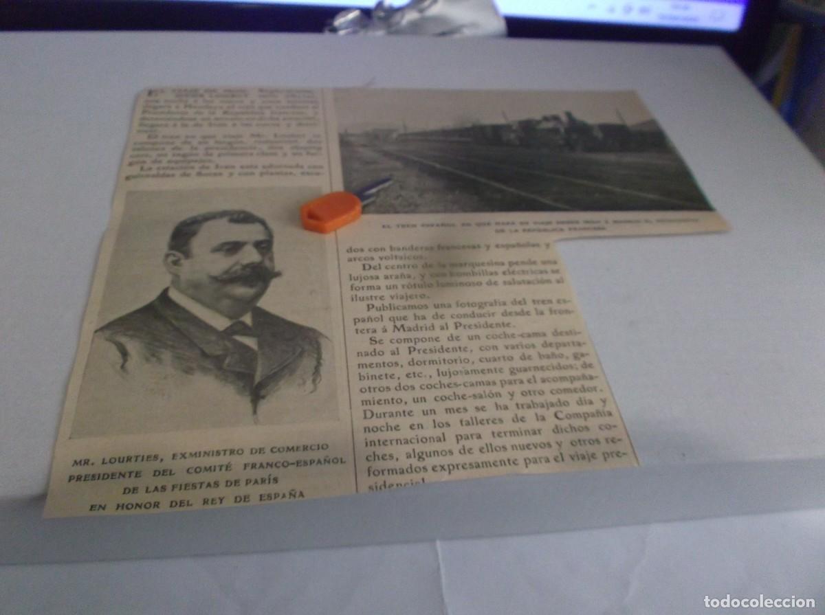 Otros Art&iacute;culos de Coleccionismo en Papel: RECORTE A&Ntilde;O 1905-IR&Uacute;N(GUIP&Uacute;ZCOA)EL TR&Eacute;N ,VIAJE DESDE IR&Uacute; &Aacute; MADRID DEL PRESIDENTE FRANC&Eacute;S MR.LOUBET