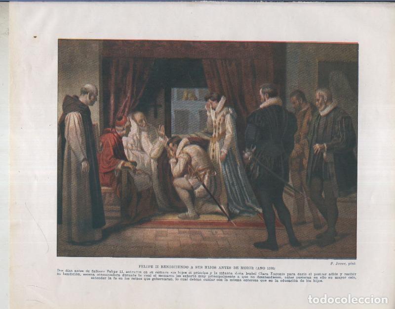 Otros art&iacute;culos de coleccionismo en papel: Historia de Espa&ntilde;a lamina 027: Felipe II bendiciendo a sus hijos antes de morir (1598) - Varios