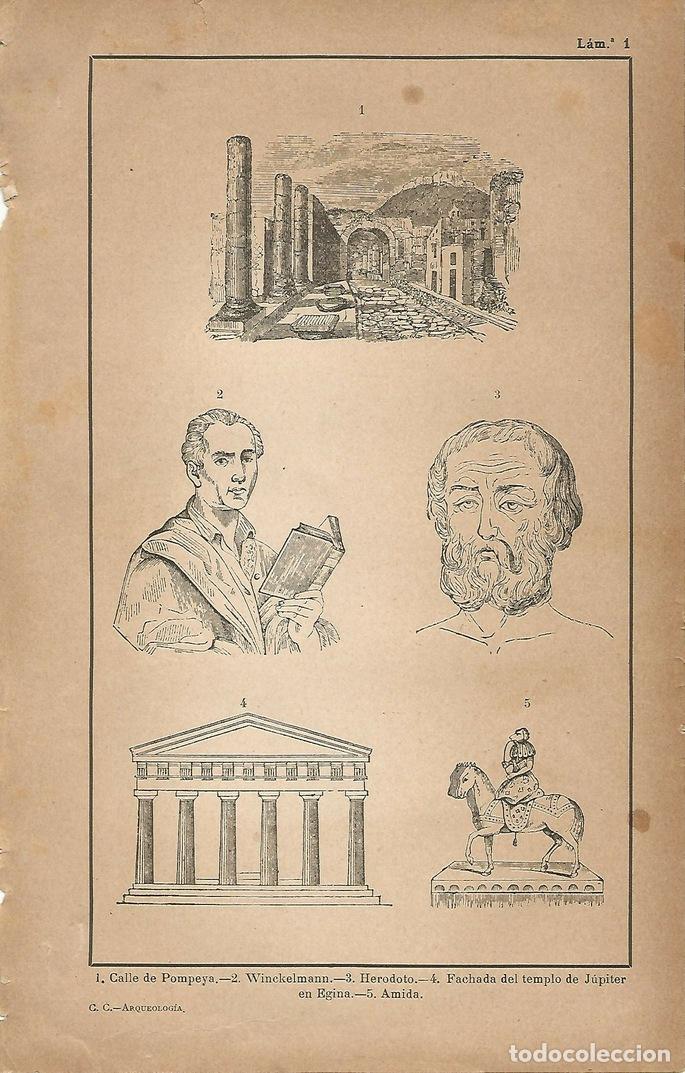 Otros art&iacute;culos de coleccionismo en papel: Lamina 001: Calle de Pompeya - Winckelmann - Herodoto - Fachada Templo de Jupiter - Amida - C&eacute;sar Ca