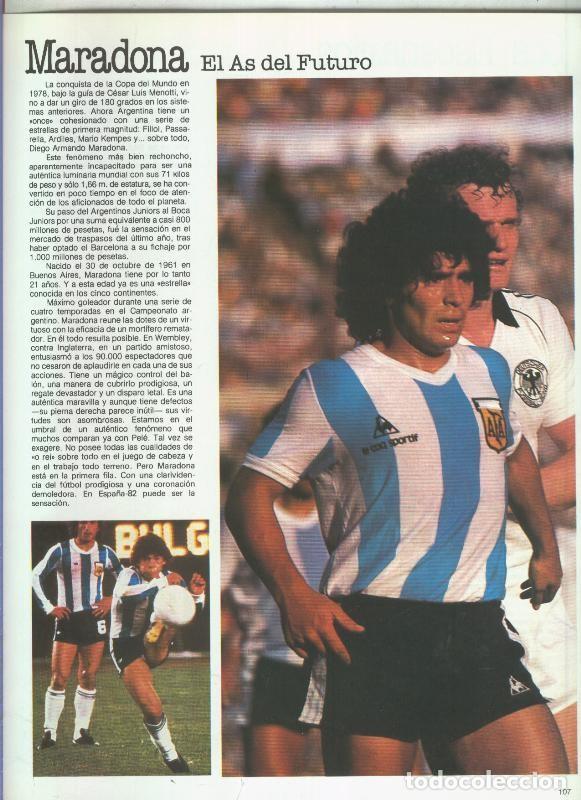 Otros art&iacute;culos de coleccionismo en papel: Espa&ntilde;a 1982 lamina 27: Articulo sobre Maradona el as del futuro - Varios
