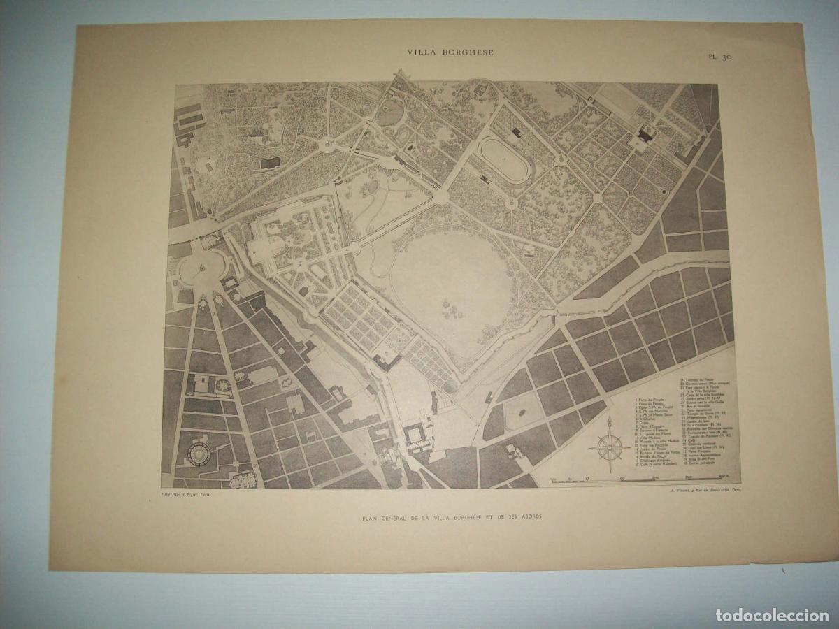 Altri oggetti di carta: Lamina 1150: VILLA BORGHESE. PLAN GENERAL - Georges Gromort