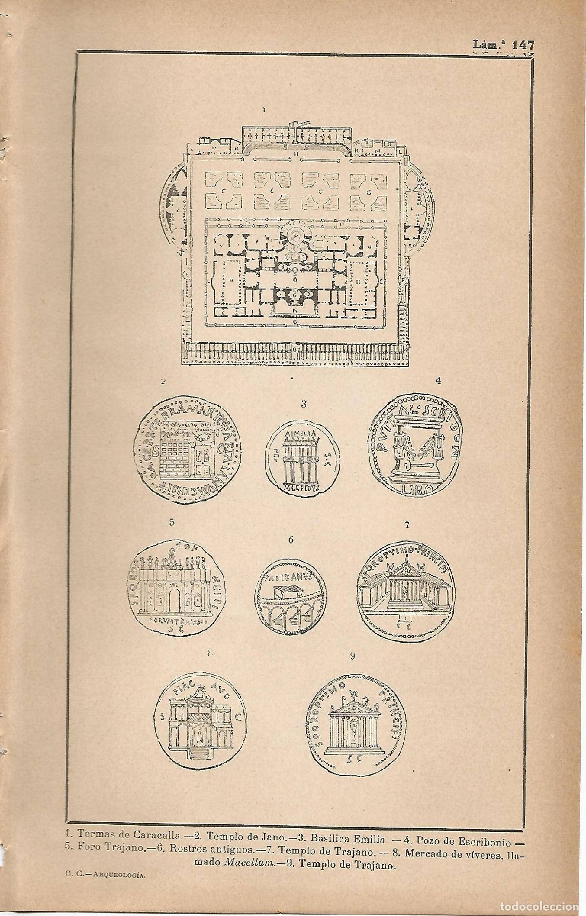 Otros art&iacute;culos de coleccionismo en papel: Lamina 147: Termas de Caracalla - Reversos de monedas con imagenes de edificios romanos - C&eacute;sar Cant