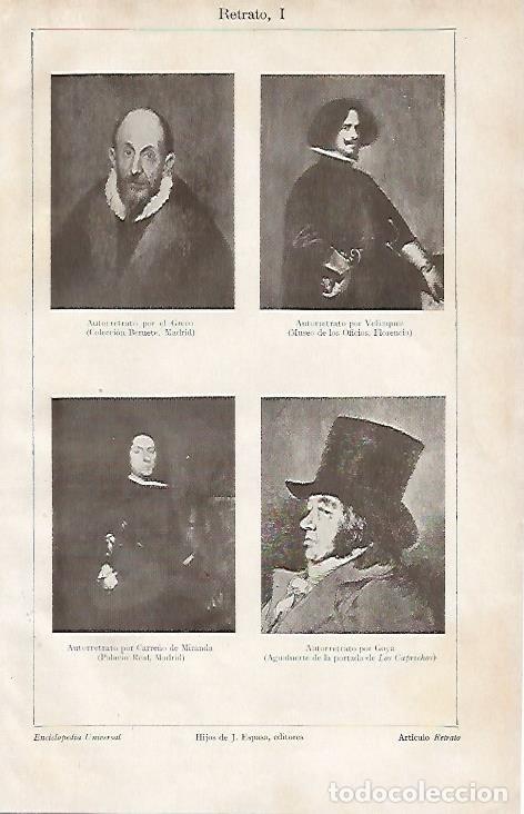 Otros art&iacute;culos de coleccionismo en papel: LAMINA ESPASA 1051: Autorretratos de El Greco Velazquez Goya y Carre&ntilde;o de Miranda - Varios Autores