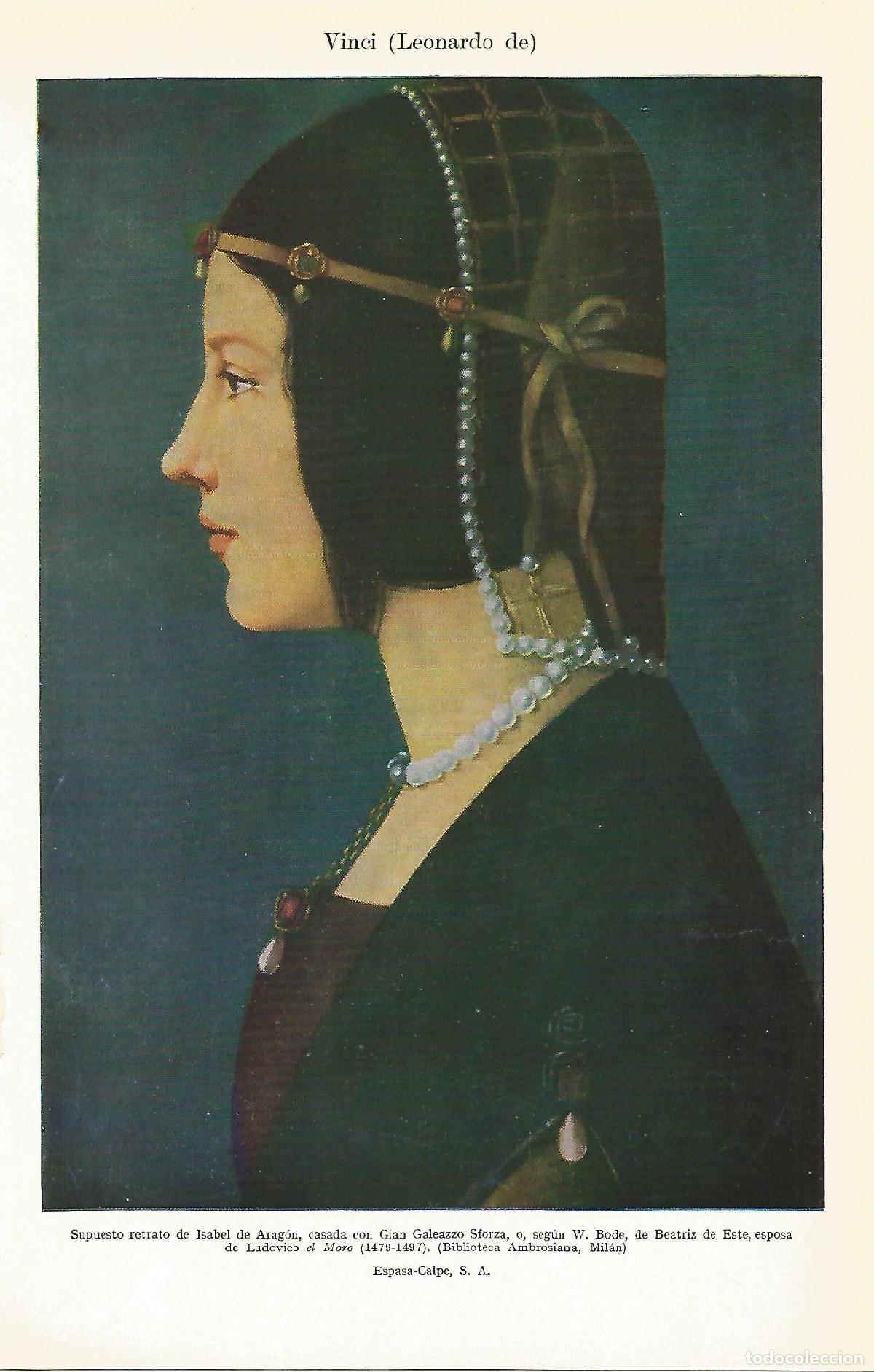 Otros art&iacute;culos de coleccionismo en papel: Lamina 151: Leonardo da Vinci. Supuesto retrato de Isabel de Aragon - Varios
