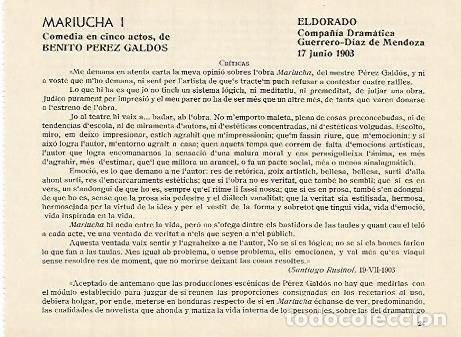 Otros art&iacute;culos de coleccionismo en papel: LAMINA 2981: Criticas de Mariucha de Benito Perez Galdos. El dorado 17 junio 1903 - Jose Maria Junye