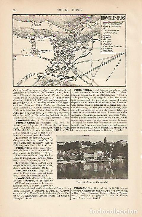 Sammelleidenschaft Andere Papierartikel: LAMINA ESPASA 8364: Plano de Thonon-les-Bains Francia - Varios