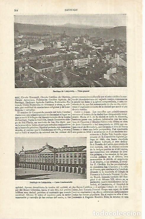 Otros art&iacute;culos de coleccionismo en papel: LAMINA ESPASA 12262: Vista general de Santiago de Compostela - Varios