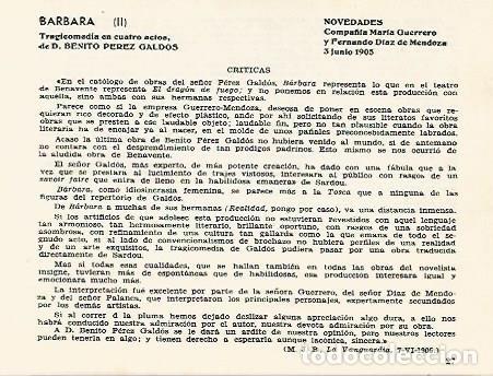Otros art&iacute;culos de coleccionismo en papel: LAMINA 2584: Criticas de Barbara obra de Benito Perez Galdos - Jose Maria Junyent (director)