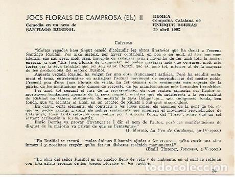 Otros art&iacute;culos de coleccionismo en papel: LAMINA 2644: Criticas de Els Jocs Florals de Camprosa obra de Santiago Rusi&ntilde;ol - Jose Maria Junyent