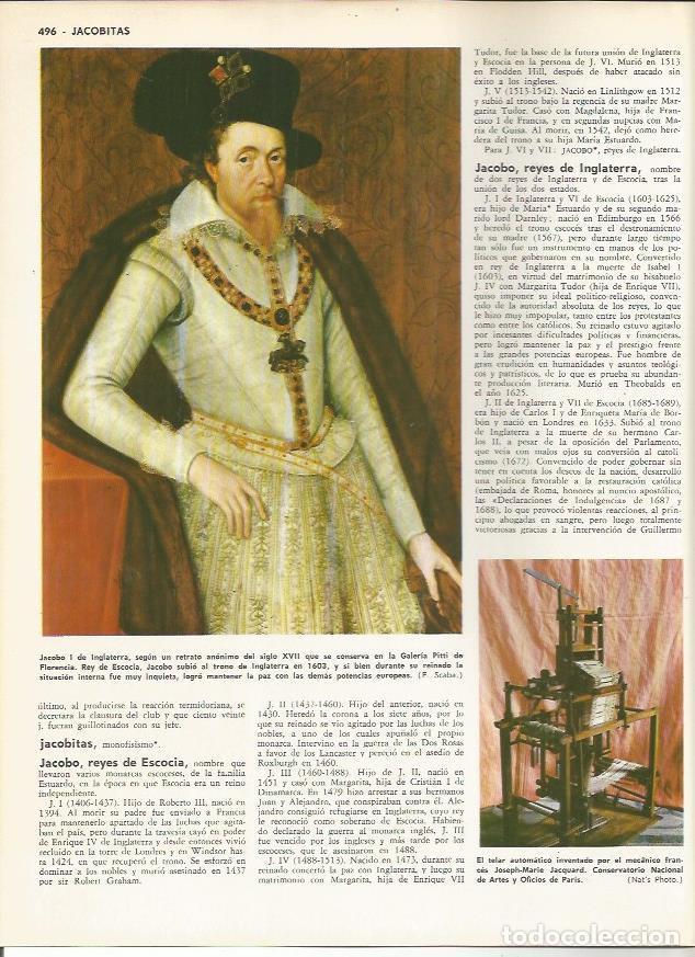 Otros art&iacute;culos de coleccionismo en papel: LAMINA MONITOR 0081: JACOBO I DE INGLATERRA. TELAR MECANICO DE JACQUARD - Varios