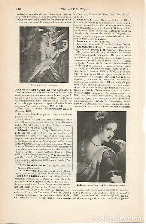 Altri oggetti di carta: LAMINA ESPASA 9102: Leda por Moreau y por Vasari - Varios