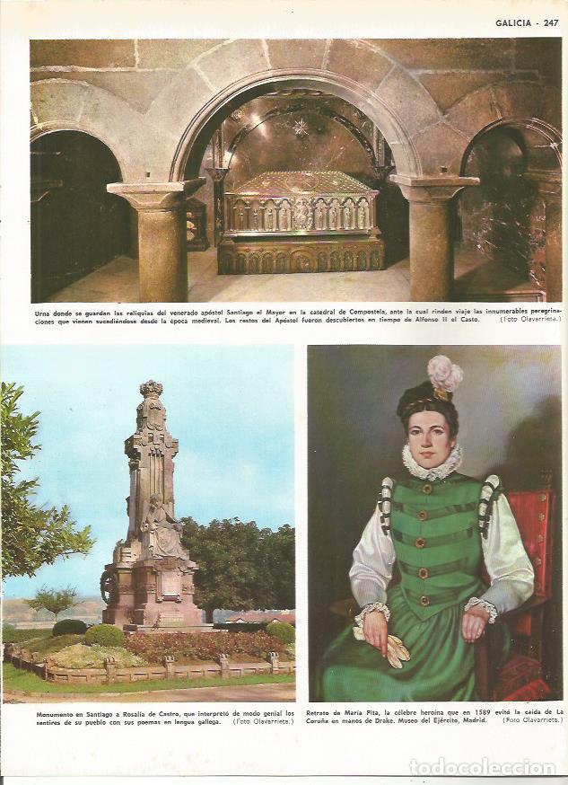 Otros art&iacute;culos de coleccionismo en papel: LAMINA MONITOR 0205: URNA CON LOS RESTOS DE SANTIAGO EL MAYOR. RETRATO DE MARIA PITA. MONUMENTO A RO